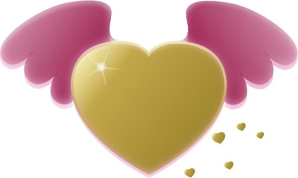 Gold Heart With Pink Wings clip art