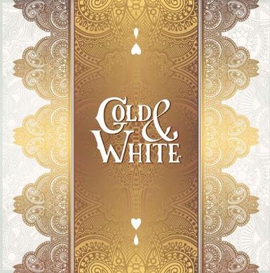 gold lace with white ornaments background vector