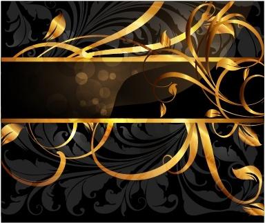 decorative background luxury golden curved leaves dark elegance