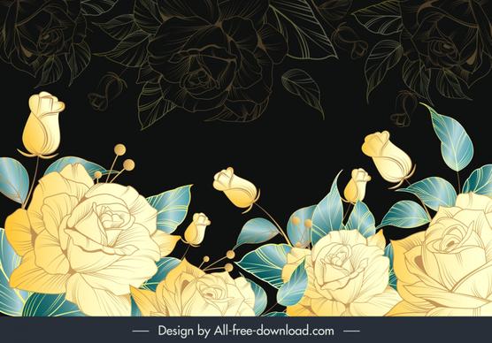 gold rose background template shiny contrast handdrawn