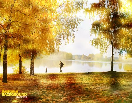 golden autumn scenery vector background art