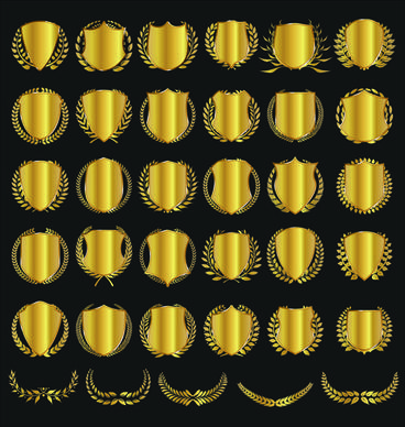 golden badge with laurel wreaths vector