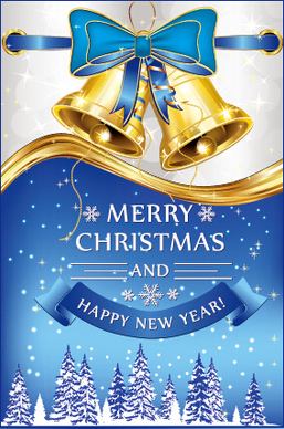 golden bell christmas with new year blue bow background