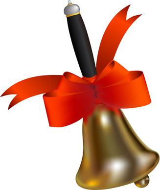 golden bell with red bow vector