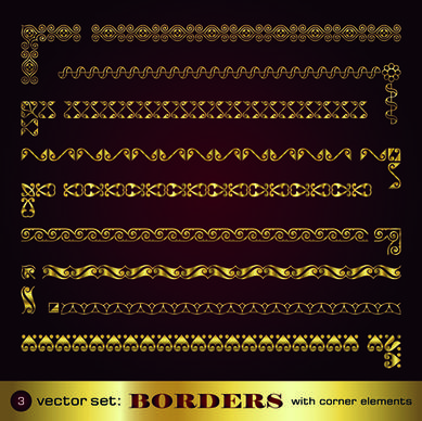 golden borders with corners elements vector graphic