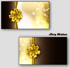 golden bow christmas cards vector
