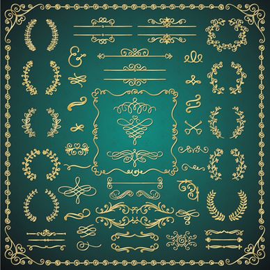 golden calligraphic decor with frame and border vector
