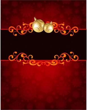 Golden Christmas Ornament on red Holiday Card Background