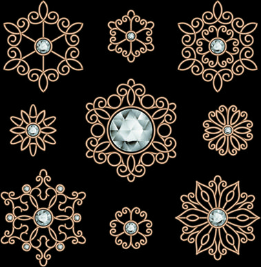 golden floral with jewels and black background vector