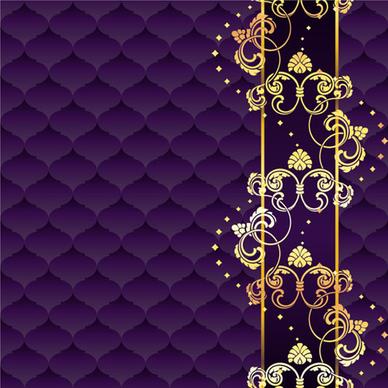 golden floral with purple textures background vector