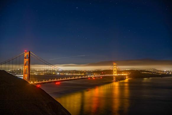 Golden Gate Bridge scenery picture elegant contrast night scene 