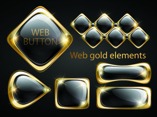 golden glow web buttons elements vector