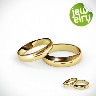 golden glow wedding rings elements vector