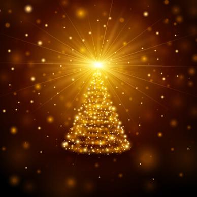 golden light christmas tree background vector