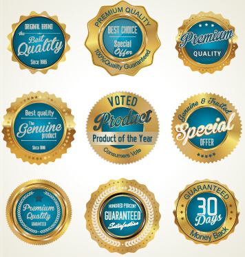 golden luxury commercial labels with badges vector