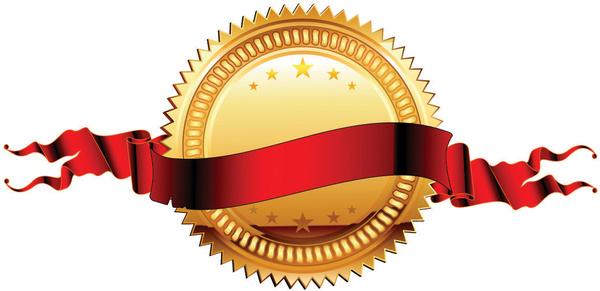 golden medal and red ribbons vector