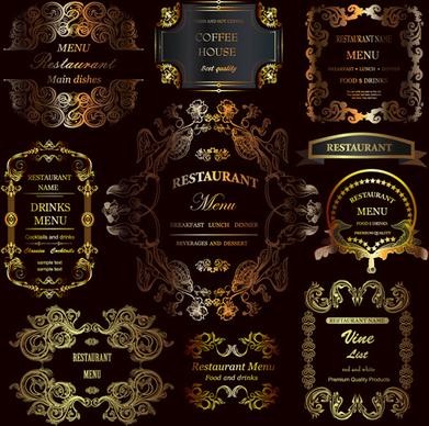 golden ornament labels with vintage frames vector