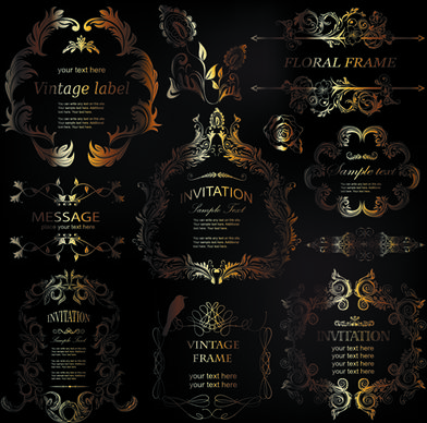 golden ornament labels with vintage frames vector