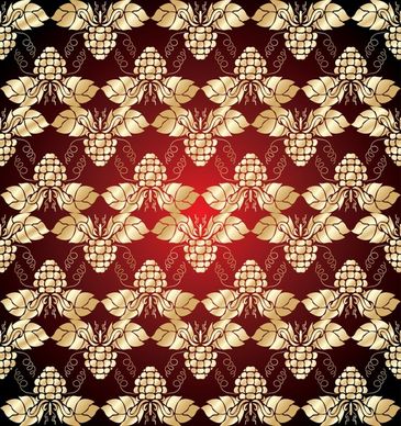 grapes pattern golden red symmetric repeating decor