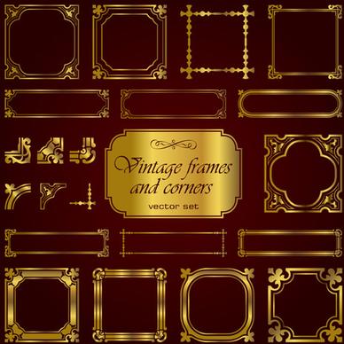 golden vintage frames and corners set vector