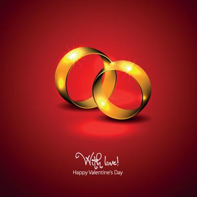 golden wedding rings valentine vector background