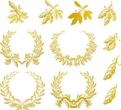 wreath design elements golden leaf icons decor