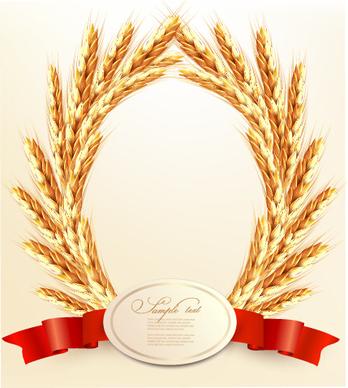 golden wheat with red ribbon vector background