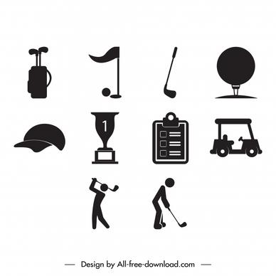 golf icon sets flat silhouette symbols sketch
