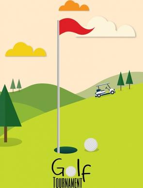 golf tournament banner green course icon cartoon design