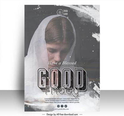 good friday poster template praying girl sketch realistic contrast design
