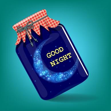 good night background bottle containing sparkling moon icon