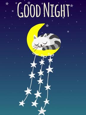 good night background sleeping cat moon star icons
