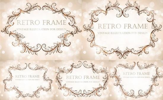 frames templates retro elegant curved leaf sketch