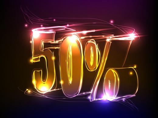 sale discount template 3d sparkling neon light numbers
