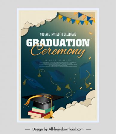 graduation ceremony poster template dynamic hats books clouds