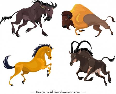 graminivore species icons antelope bull horse cartoon sketch