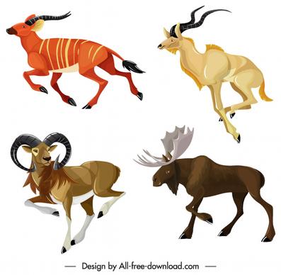 graminivorous animals icons antelopes reindeers sketch