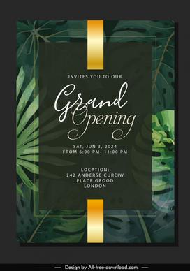 grand opening invitation card template flat elegant classic leaves 