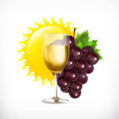 grapes and drinks with sun vector