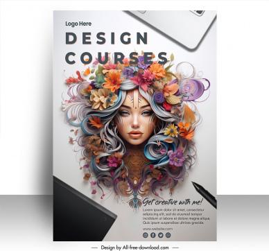graphic design poster template stylish floral hairstyle lady