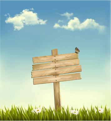 grass with wood billboard vector background