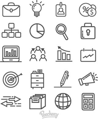 gray business icons on white background