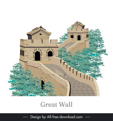 great wall chinese architecture design elements classical 3d outline