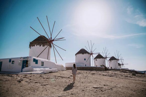 greece landscape picture classic windmill scene 