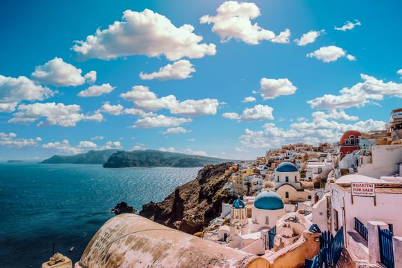 greece landscape picture sea residential building scene 