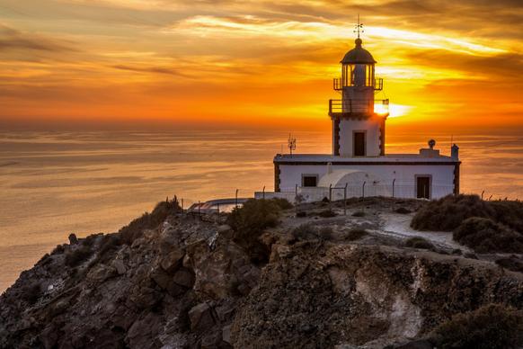 greece scenery picture contrast sunset lighthouse 