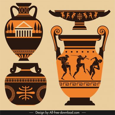 greek pottery icons flat retro symbols decor
