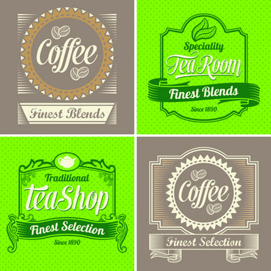 green and brown coffee labels vector