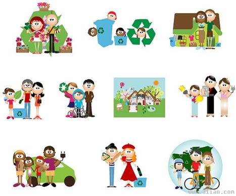 ecological design elements family icons cartoon characters design