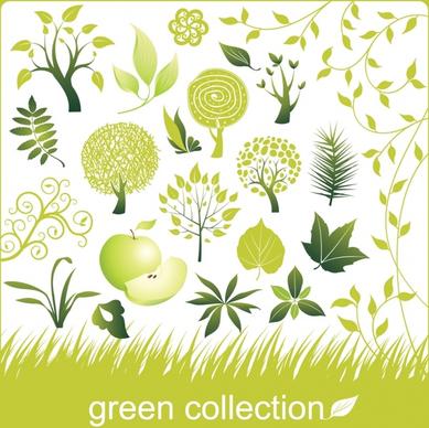 nature design elements green apple tree leaf icons